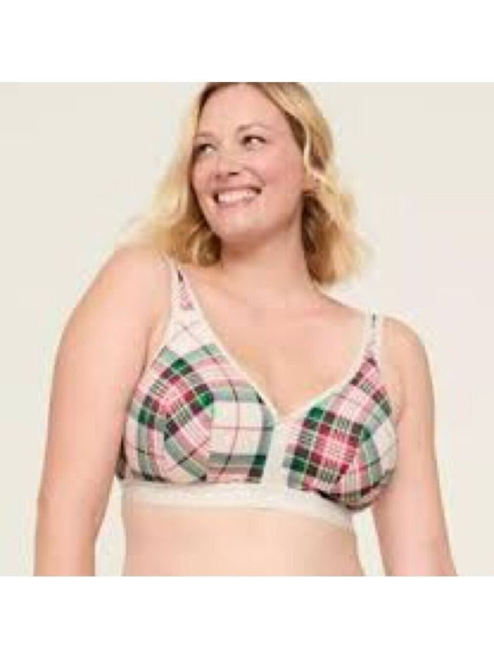 Cacique by Lane Bryant Cotton Blend No Wire Plaid Bra 46DD